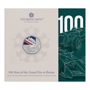 100 Years of the Grand Prix in Britain 2026 UK 50p Brilliant Uncirculated Colour Coin