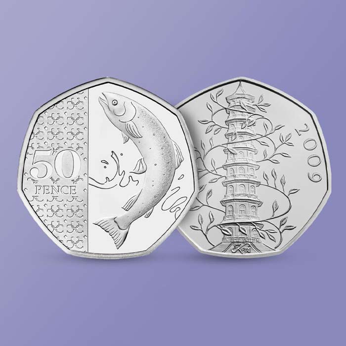 Kew Gardens UK 50p Coin vs Atlantic Salmon UK 50p Coin